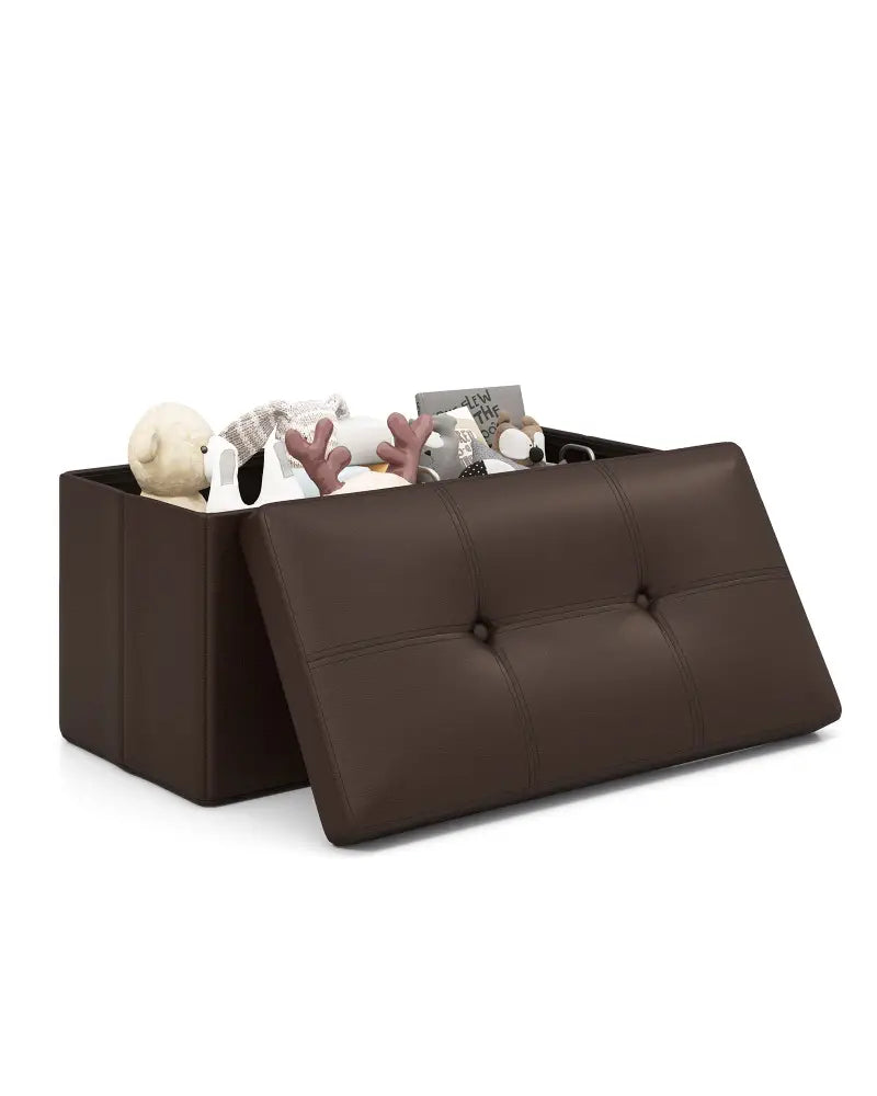 Upholstered Rectangle Footstool with PVC Leather Surface and Storage Function-Brown - Brown - Shoe Racks & Storage