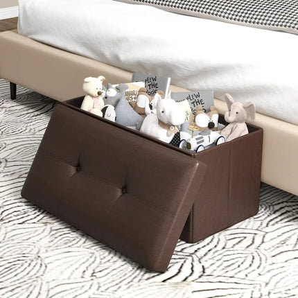 Upholstered Rectangle Footstool with PVC Leather Surface and Storage Function-Brown - Brown - Shoe Racks & Storage