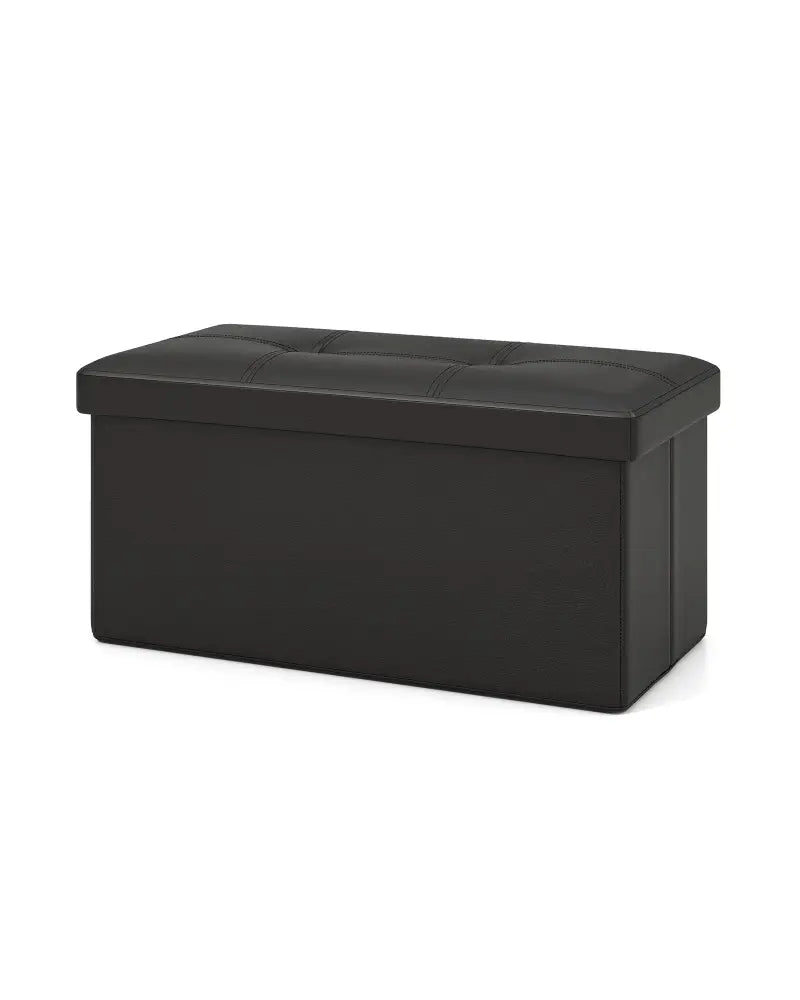 Upholstered Rectangle Footstool with PVC Leather Surface and Storage Function-Black - Black - Shoe Racks & Storage
