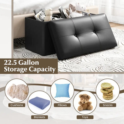 Upholstered Rectangle Footstool with PVC Leather Surface and Storage Function-Black - Black - Shoe Racks & Storage