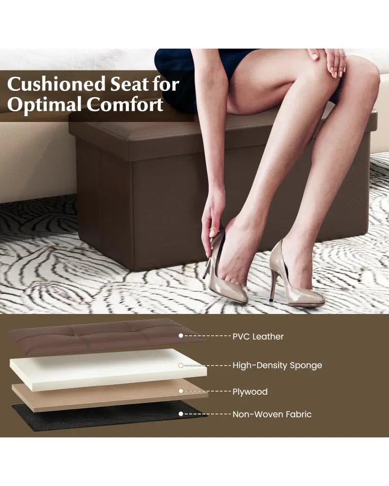 Upholstered Rectangle Footstool with PVC Leather Surface and Storage Function-Brown - Brown - Shoe Racks & Storage