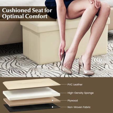 Upholstered Rectangle Footstool with PVC Leather Surface and Storage Function-White - White - Shoe Racks & Storage