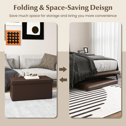 Upholstered Rectangle Footstool with PVC Leather Surface and Storage Function-Brown - Brown - Shoe Racks & Storage