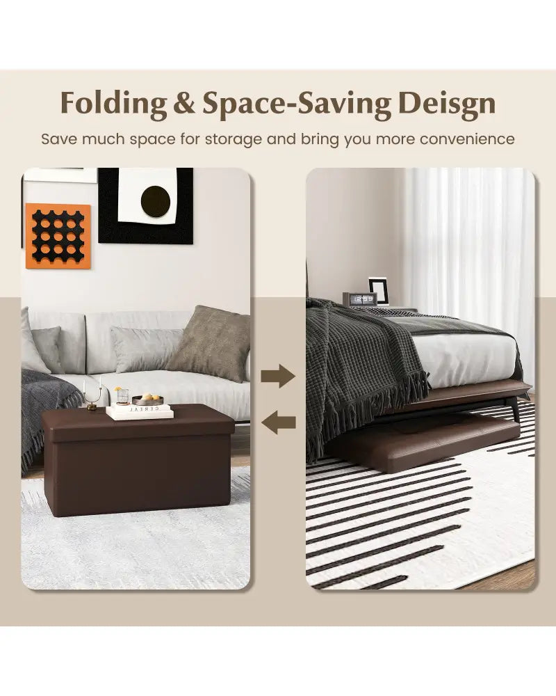 Upholstered Rectangle Footstool with PVC Leather Surface and Storage Function-Brown - Brown - Shoe Racks & Storage