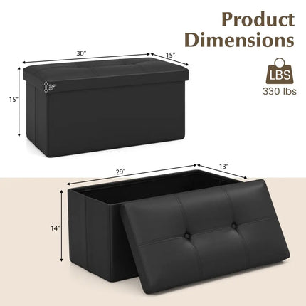 Upholstered Rectangle Footstool with PVC Leather Surface and Storage Function-Black - Black - Shoe Racks & Storage