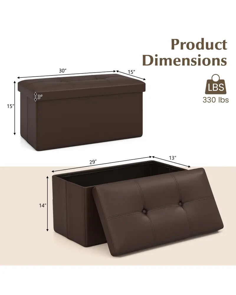 Upholstered Rectangle Footstool with PVC Leather Surface and Storage Function-Brown - Brown - Shoe Racks & Storage