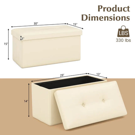 Upholstered Rectangle Footstool with PVC Leather Surface and Storage Function-White - White - Shoe Racks & Storage