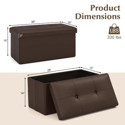 Upholstered Rectangle Footstool with PVC Leather Surface and Storage Function-Brown - Brown - Shoe Racks & Storage