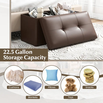 Upholstered Rectangle Footstool with PVC Leather Surface and Storage Function-Brown - Brown - Shoe Racks & Storage