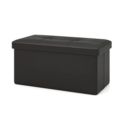 Upholstered Rectangle Footstool with PVC Leather Surface and Storage Function-Black - Black - Shoe Racks & Storage