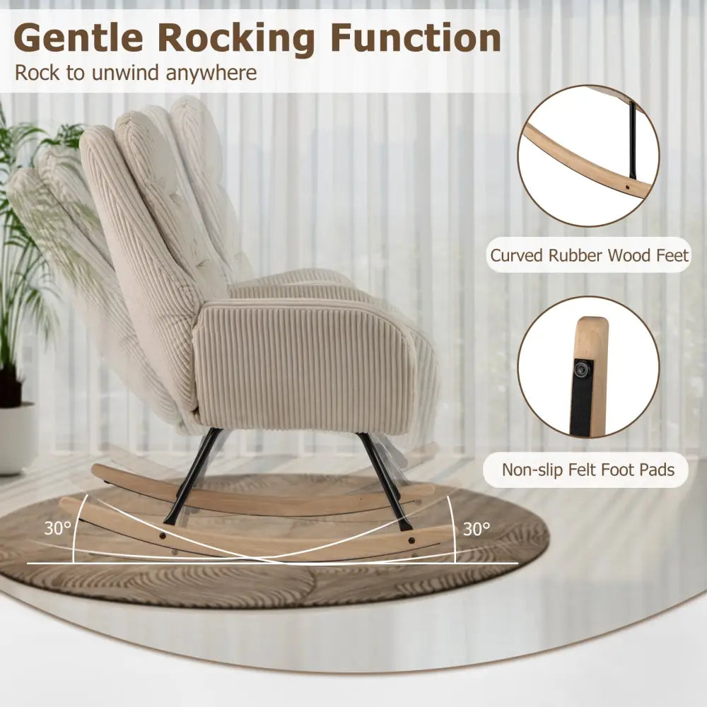 Upholstered Rocking Chair Nursery Glider Rocker with Padded Backrest and Seat-Beige - Beige - Chairs