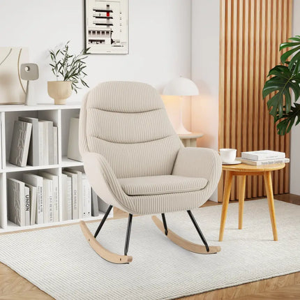 Upholstered Rocking Chair Nursery Glider Rocker with Padded Backrest and Seat-Beige - Beige - Chairs