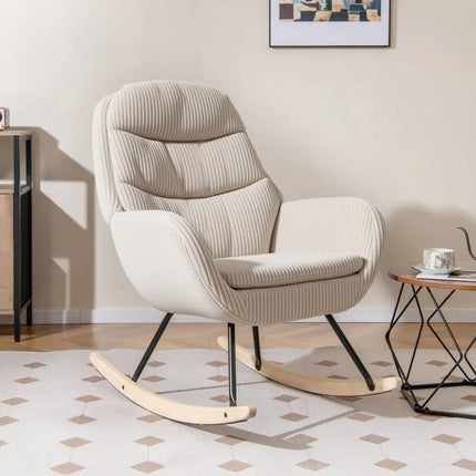 Upholstered Rocking Chair Nursery Glider Rocker with Padded Backrest and Seat-Beige - Beige - Chairs