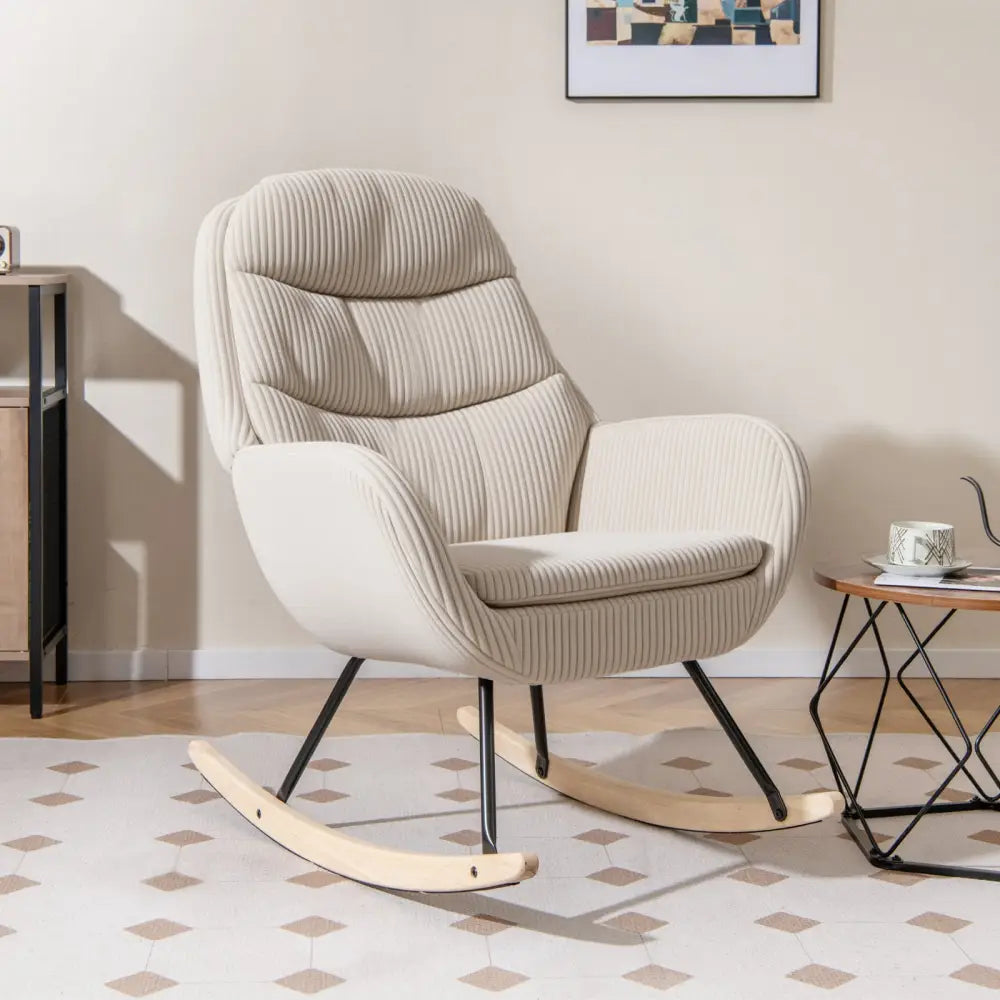 Upholstered Rocking Chair Nursery Glider Rocker with Padded Backrest and Seat-Beige - Beige - Chairs