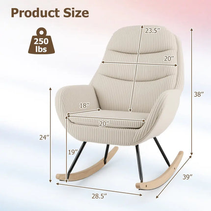 Upholstered Rocking Chair Nursery Glider Rocker with Padded Backrest and Seat-Beige - Beige - Chairs