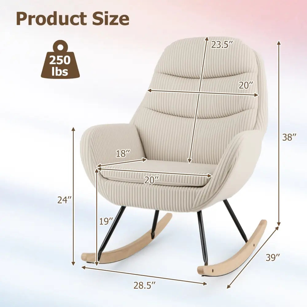 Upholstered Rocking Chair Nursery Glider Rocker with Padded Backrest and Seat-Beige - Beige - Chairs