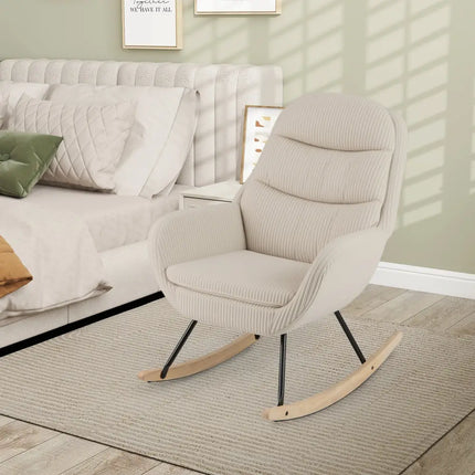 Upholstered Rocking Chair Nursery Glider Rocker with Padded Backrest and Seat-Beige - Beige - Chairs