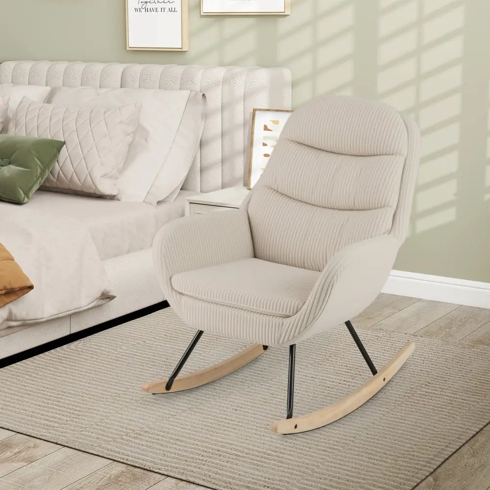 Upholstered Rocking Chair Nursery Glider Rocker with Padded Backrest and Seat-Beige - Beige - Chairs