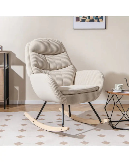 Upholstered Rocking Chair Nursery Glider Rocker with Padded Backrest and Seat-Beige - Beige - Chairs