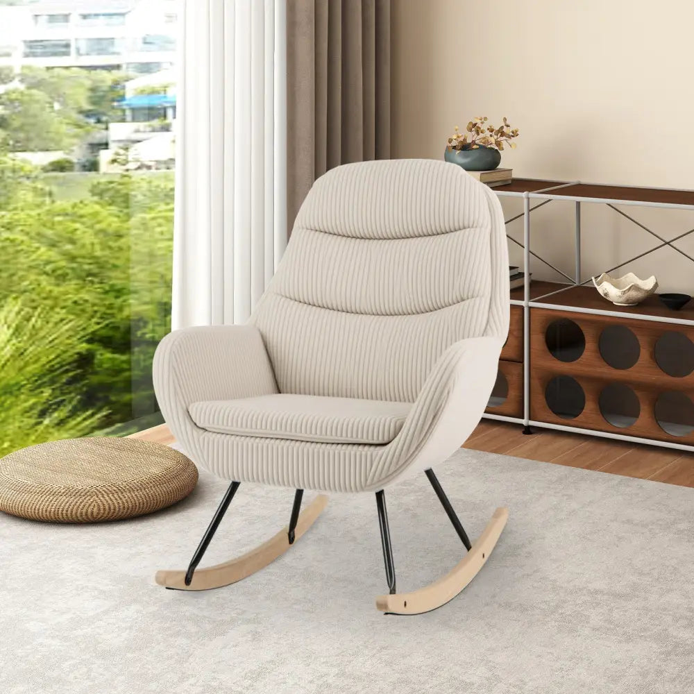 Upholstered Rocking Chair Nursery Glider Rocker with Padded Backrest and Seat-Beige - Beige - Chairs
