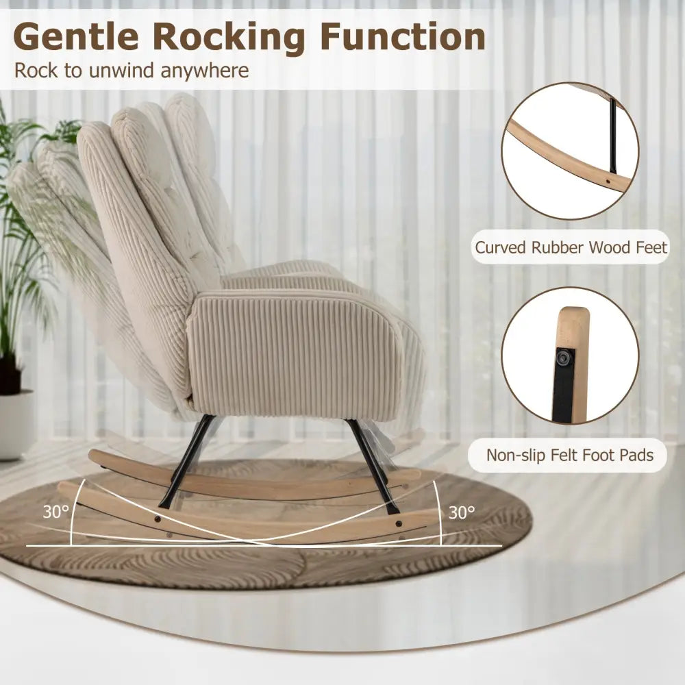Upholstered Rocking Chair Nursery Glider Rocker with Padded Backrest and Seat-Beige - Beige - Chairs