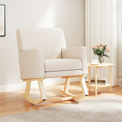Upholstered Rocking Chair with and Solid Wood Base-Beige - Beige - Accent Chairs