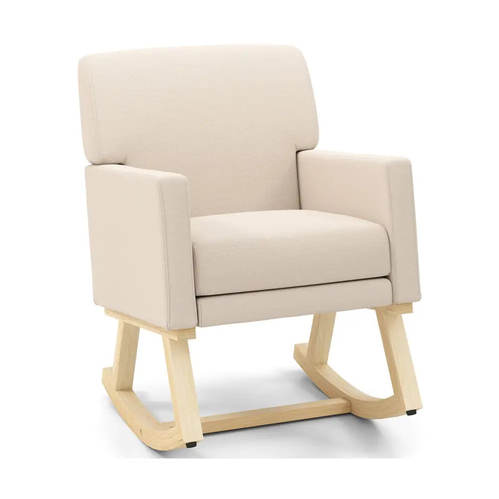 Upholstered Rocking Chair with and Solid Wood Base-Beige - Beige - Accent Chairs