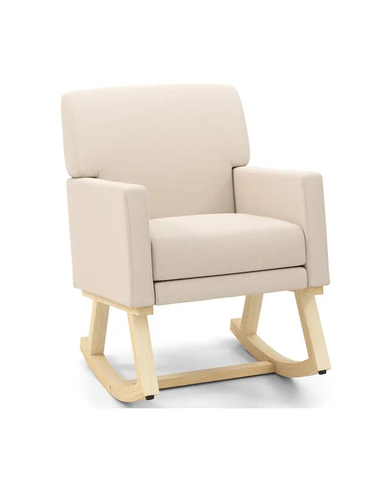 Upholstered Rocking Chair with and Solid Wood Base-Beige - Beige - Accent Chairs