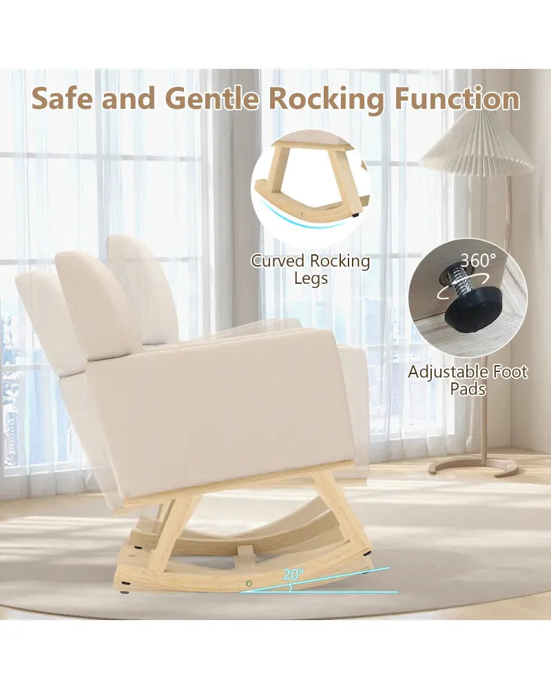 Upholstered Rocking Chair with and Solid Wood Base-Beige - Beige - Accent Chairs
