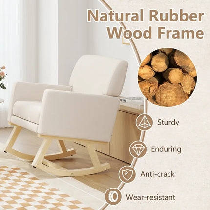 Upholstered Rocking Chair with and Solid Wood Base-Beige - Beige - Accent Chairs