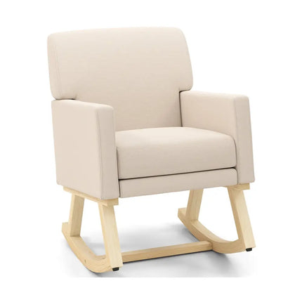 Upholstered Rocking Chair with and Solid Wood Base-Beige - Beige - Accent Chairs