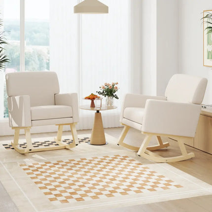 Upholstered Rocking Chair with and Solid Wood Base-Beige - Beige - Accent Chairs