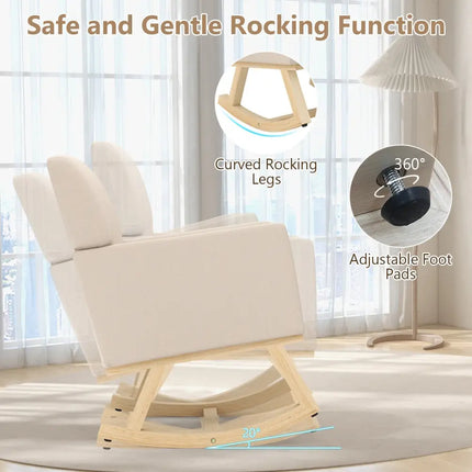 Upholstered Rocking Chair with and Solid Wood Base-Beige - Beige - Accent Chairs