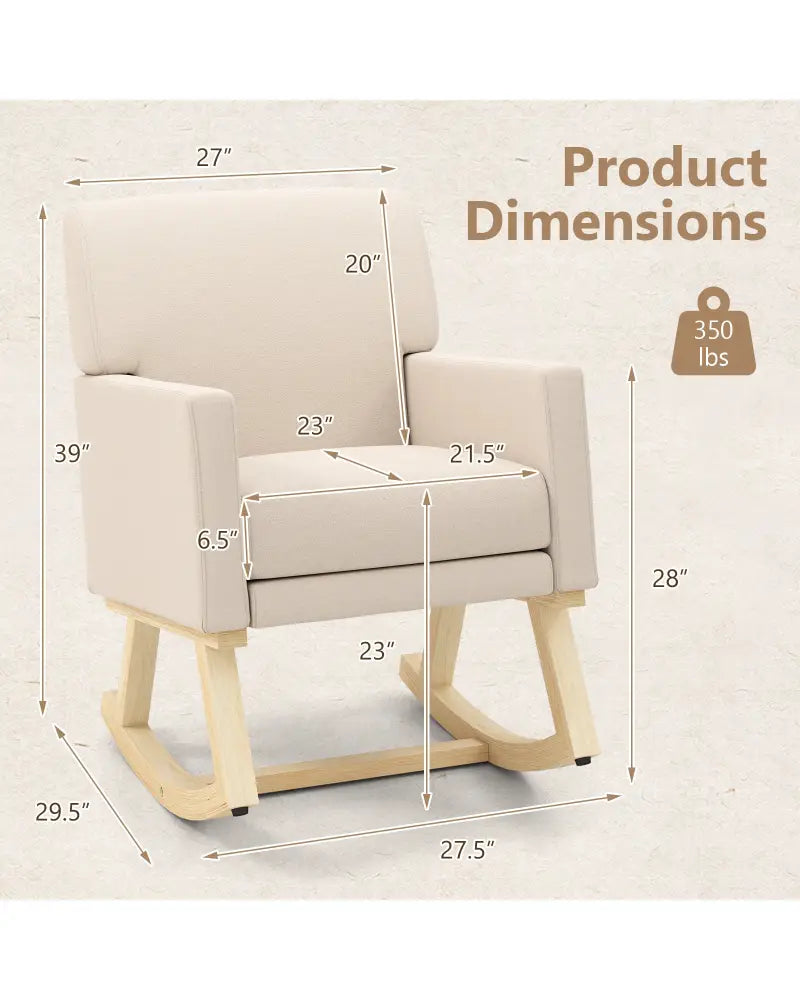 Upholstered Rocking Chair with and Solid Wood Base-Beige - Beige - Accent Chairs