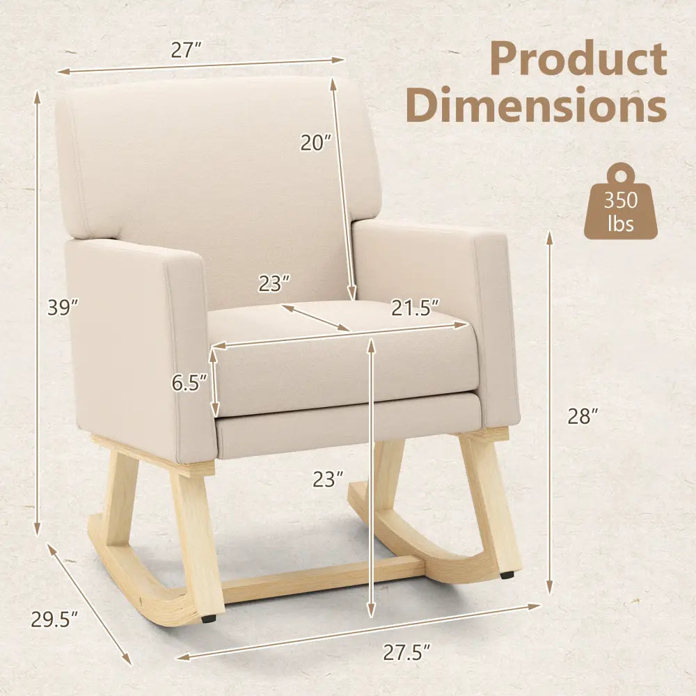 Upholstered Rocking Chair with and Solid Wood Base-Beige - Beige - Accent Chairs