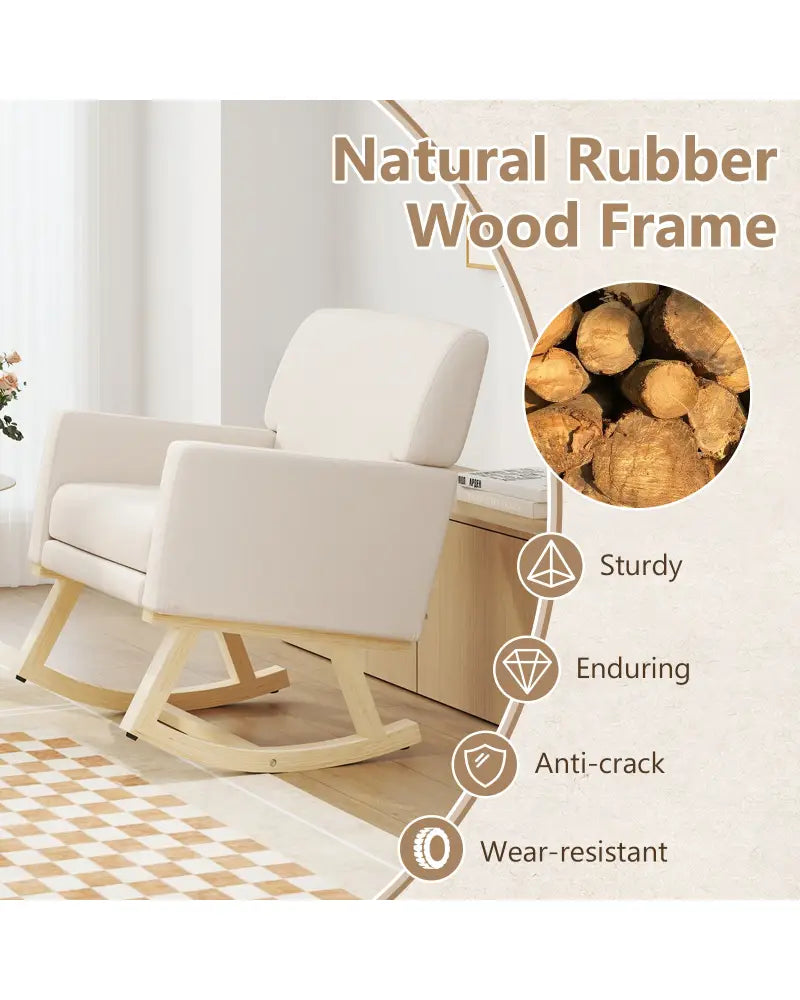 Upholstered Rocking Chair with and Solid Wood Base-Beige - Beige - Accent Chairs