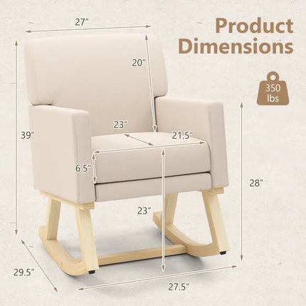 Upholstered Rocking Chair with and Solid Wood Base-Beige - Beige - Accent Chairs