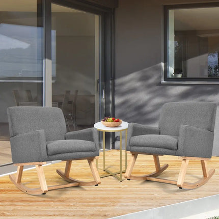Upholstered Rocking Chair with and Solid Wood Base-Gray - Gray - Accent Chairs