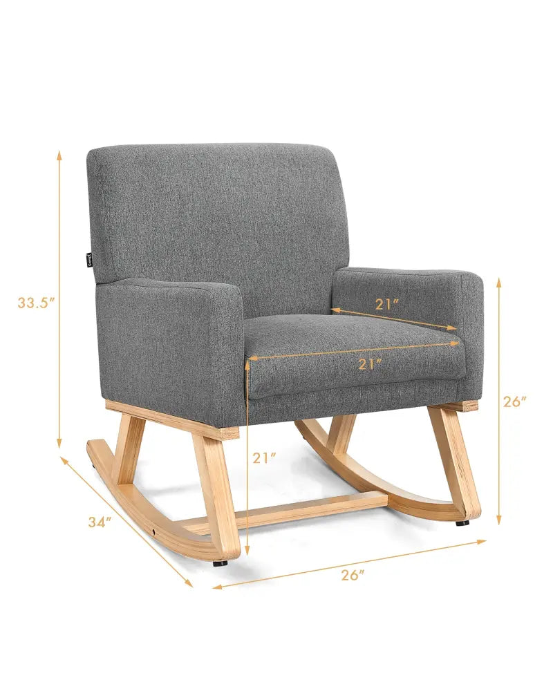 Upholstered Rocking Chair with and Solid Wood Base-Gray - Gray - Accent Chairs