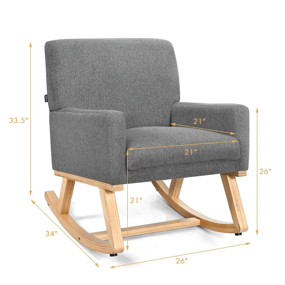 Upholstered Rocking Chair with and Solid Wood Base-Gray - Gray - Accent Chairs