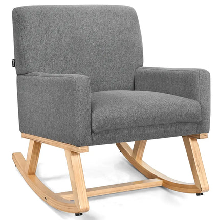 Upholstered Rocking Chair with and Solid Wood Base-Gray - Gray - Accent Chairs
