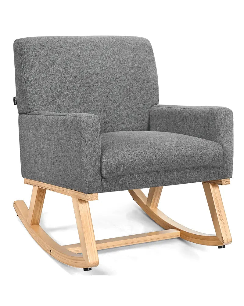 Upholstered Rocking Chair with and Solid Wood Base-Gray - Gray - Accent Chairs