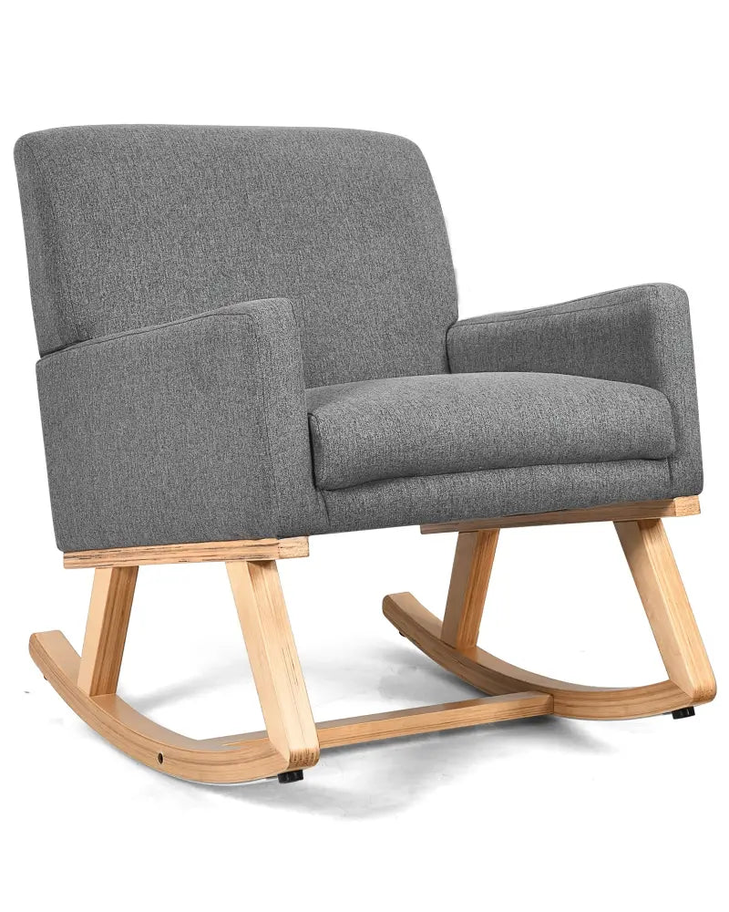 Upholstered Rocking Chair with and Solid Wood Base-Gray - Gray - Accent Chairs
