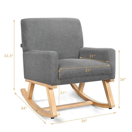 Upholstered Rocking Chair with and Solid Wood Base-Gray - Gray - Accent Chairs