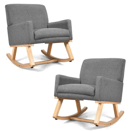 Upholstered Rocking Chair with and Solid Wood Base-Gray - Gray - Accent Chairs