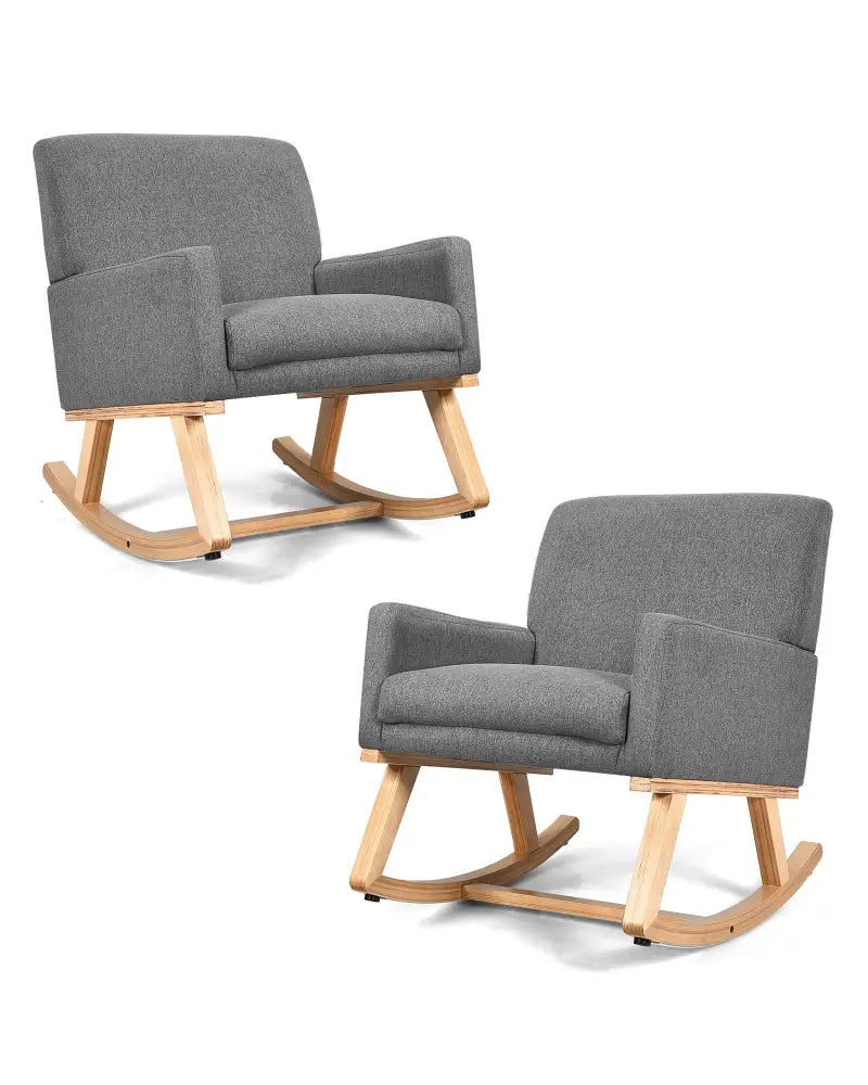 Upholstered Rocking Chair with and Solid Wood Base-Gray - Gray - Accent Chairs