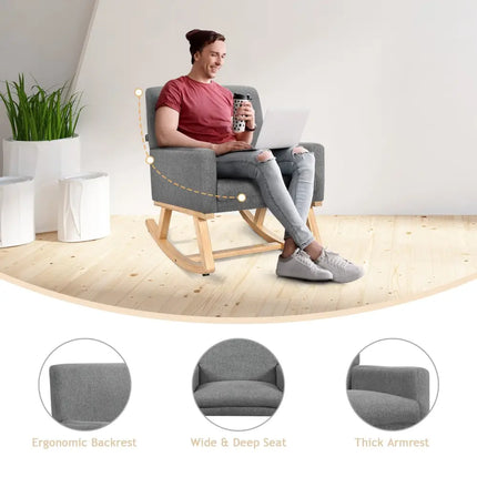Upholstered Rocking Chair with and Solid Wood Base-Gray - Gray - Accent Chairs