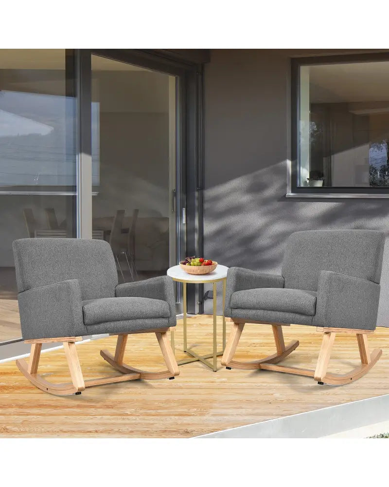 Upholstered Rocking Chair with and Solid Wood Base-Gray - Gray - Accent Chairs