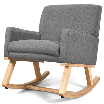 Upholstered Rocking Chair with and Solid Wood Base-Gray - Gray - Accent Chairs