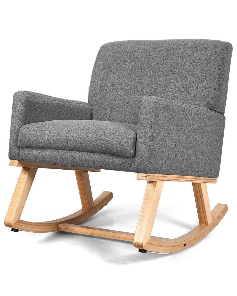 Upholstered Rocking Chair with and Solid Wood Base-Gray - Gray - Accent Chairs